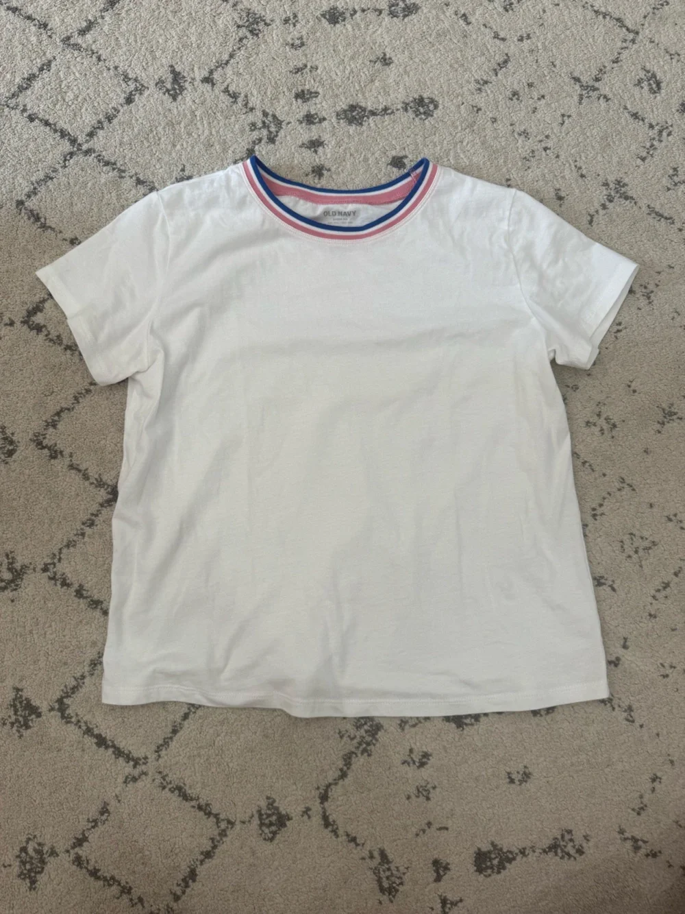 T-Shirt Ribbed Varsity Stripe Collar Short Sleeve Top